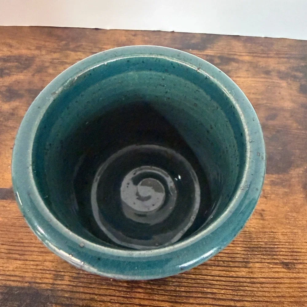 Great Bay Pottery Rye NH Stoneware Crock Blue Floral Teal Cottage Utensil Holder